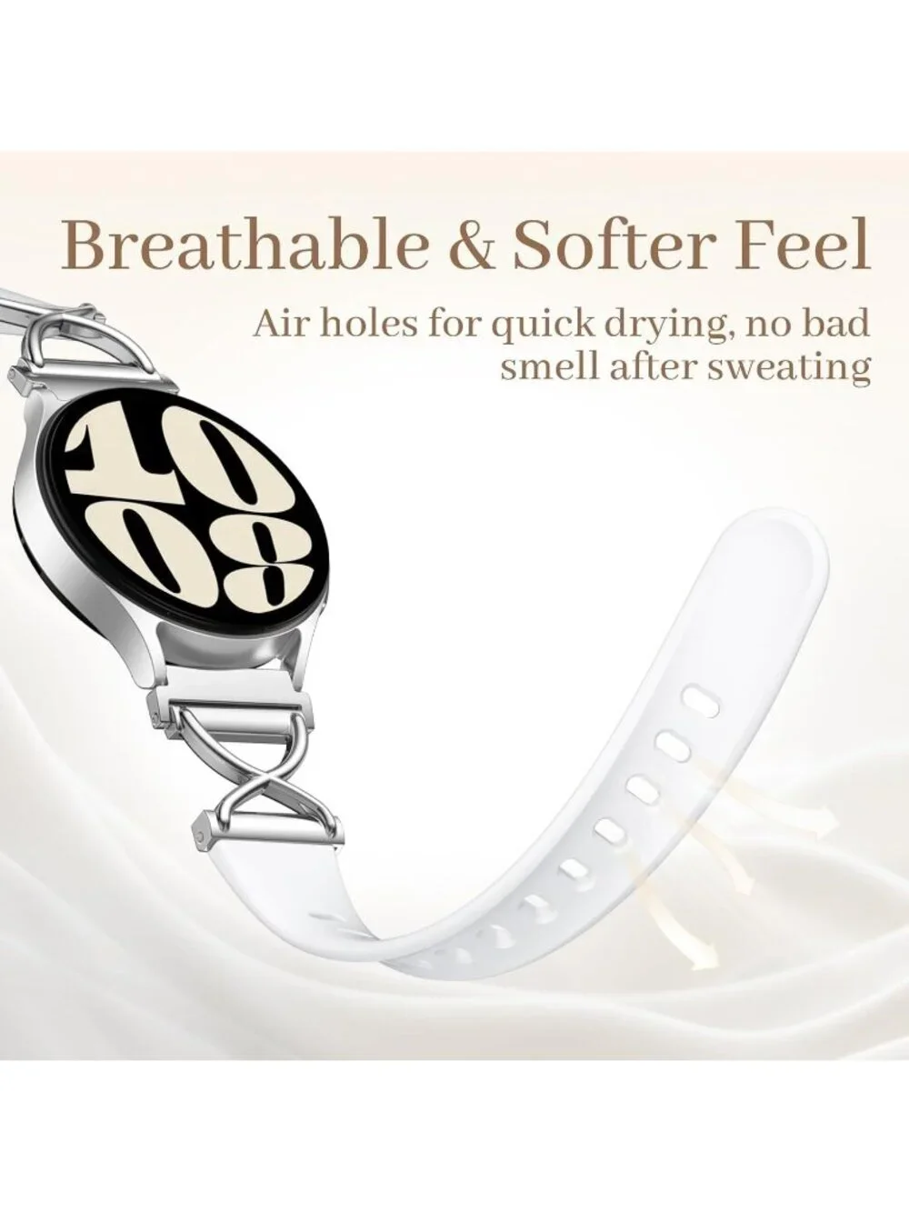 Women's White Skinny Charms X-Shaped Soft Slim Silicone Bands Compatible Watch